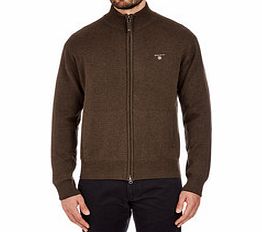 Dark brown cotton knit zipped cardigan