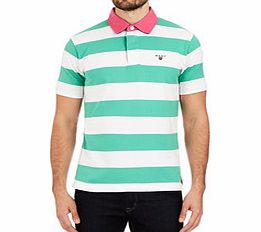 Mint green and white striped polo shirt