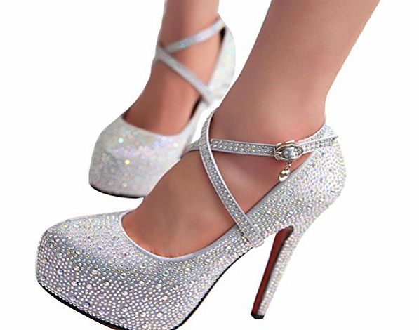 Gaorui Women Glitter Rhinestones Studded Pumps Platform Wedge high heel Shoes Silver red