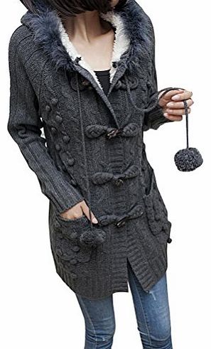 Gaorui Women Winter Fleece Hooded Coat thick Cardigan Sweater Knitwear Parka jacket