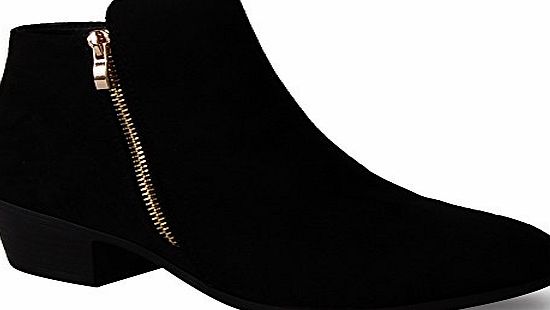 Garage Shoes Womens Low Heel Flat Smart Casual Ankle Boots Ladies Zip Up Booties Festival Summer Winter Work Office School Shoes Black Faux Suede Size 5 UK