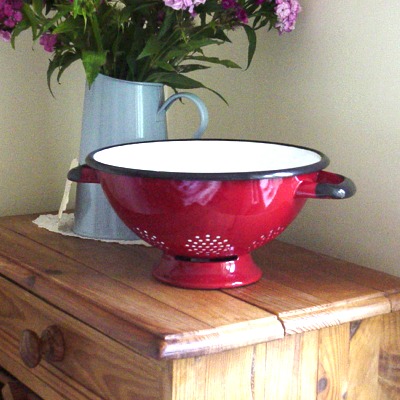 Enamel Colander in Red and White