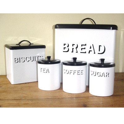 Vintage White & Black Enamel Bread Bin set