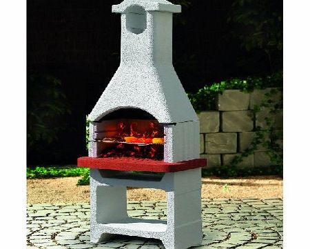 Jamaica Pre-cast Masonry Barbecue - Rustic Medi BBQ with Red Worktop - White Barbecue - Single Grill - Garden Barbecue - Charcoal, bbq
