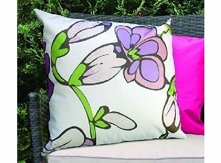 White Funky Flower Design Water Resistant Outdoor Filled Cushion for Cane/Garden Furniture