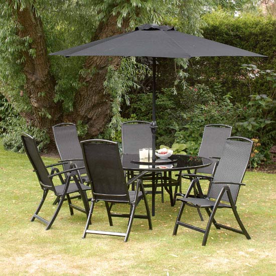 Gardens and Homes Direct Antigua Black 6 Seat 1.5m Round Dining Set