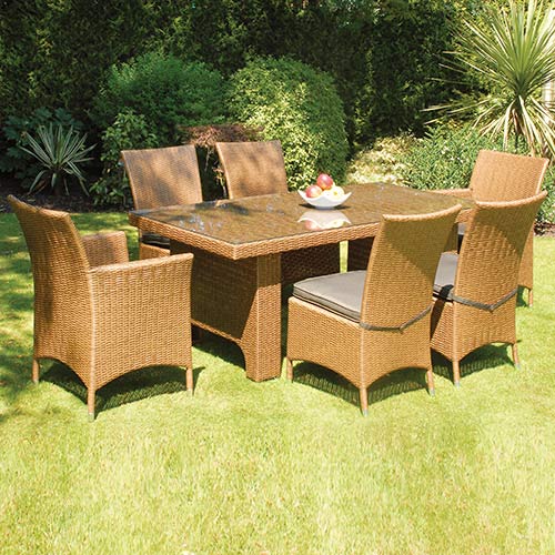 Manila 2.1m Brown Rattan Dining Set with Carvers