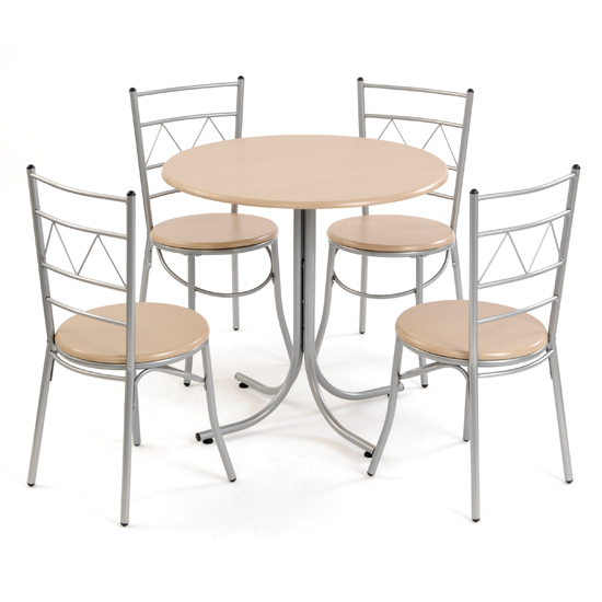 Modern Metal & Wood Dining Set with 4 Chairs