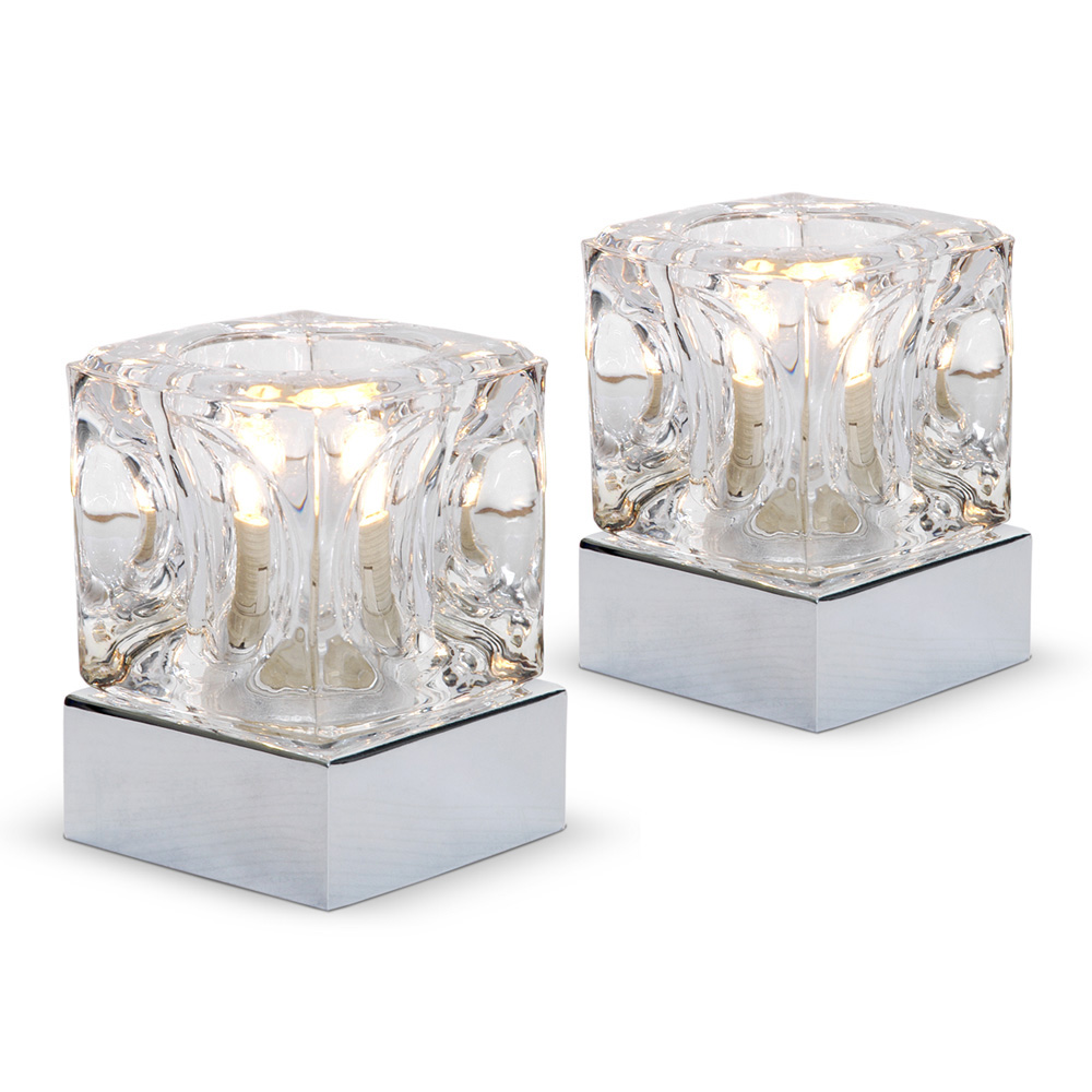 Gardens and Homes Direct Pair of Glass Ice Cube Touch Table Lamps in Chrome