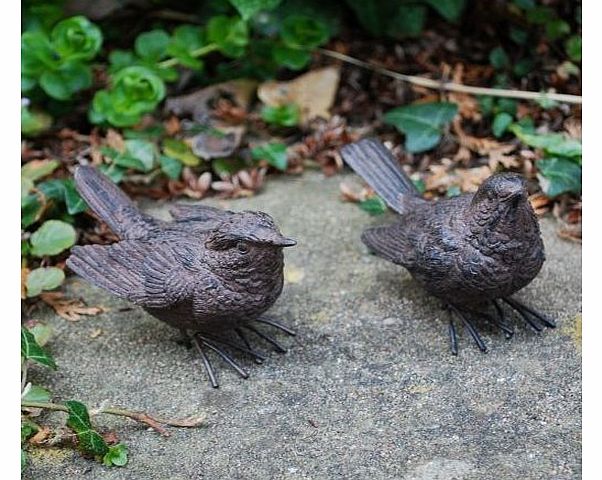 Pair of Detailed Resin Wren Bird Ornaments for the Garden