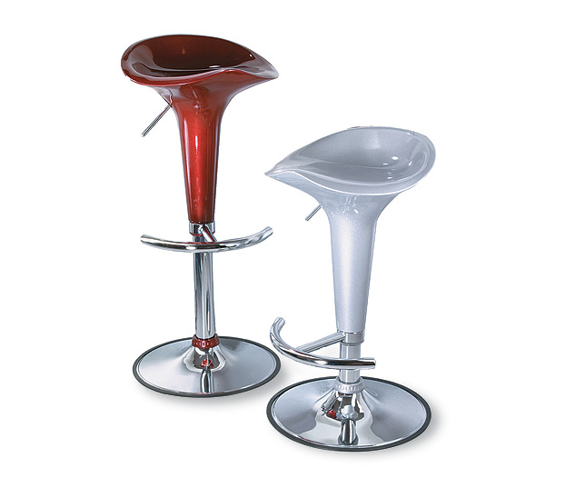 gas Lift Bar Stool Silver Pair (Silver and Red)