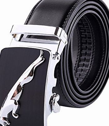 GAVADI Mens Leather Belt Fashion Business Ratchet Belt With Automatic Buckle Black