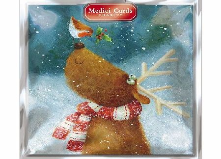 GBCC Medici Charity Christmas Cards - Pack Of 8 Cards - Rudolph amp; Robin - In aid of the following Charities: Marie Curie Cancer Care, Donkey Sanctuary, Woodland Trust, Parkinsons, CLIC Sargent, HFT