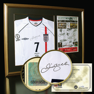 GBM 2002 David Beckham World Cup 2002 21.6.02 England v Brazil Signed Home shirt
