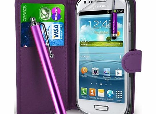 Gbos Dark Purple Leather Wallet Flip Case Cover Pouch For Samsung Galaxy S3 Mini I8190   Free Screen Protector amp; Touch Stylus Pen - Dark Purple