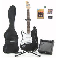 Gear4Music BLACK Electric-ST Guitar L/H and COMP PACK