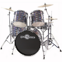 Gear4Music Deluxe Drum Kit by G4M Laser Metallic Silver