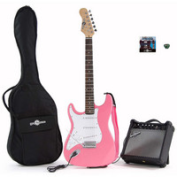 Gear4Music Electric-ST Left Hand   Amp Pack Pink