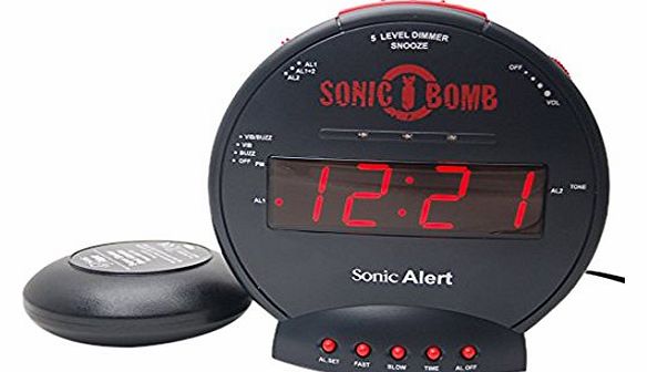 Sonic Bomb SBB500SS Loud Plus Vibrating Alarm Clock - Black- UK Version