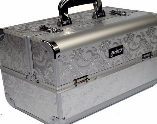 Geko 1-Piece Vanity Case/ Makeup Box, Silver Leaf Design