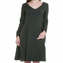 GENE Green open neckline wool blend dress