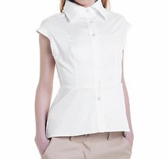 GENE White cotton blend short-sleeved blouse