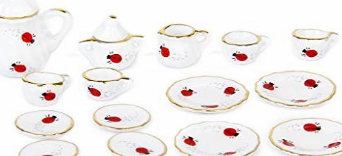 Generic 15Pcs 1/12 Doll House Miniature Dining Ware Porcelain Tea Set Dish Cup Plate Ladybug Print