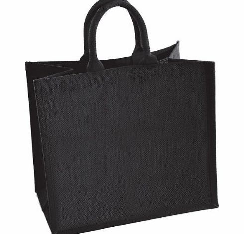 Generic 2 x Medium Black Jute Shopping Bag - Natural Hessian