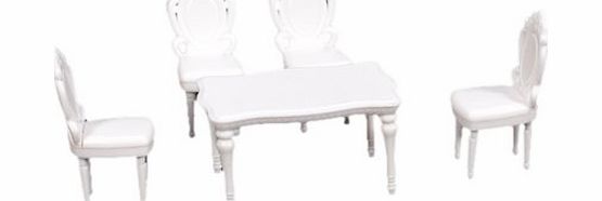 Generic 5pcs 1:25 Landscape Scenery Inner Model Dining Room Set Table w/ 4 Chairs---White