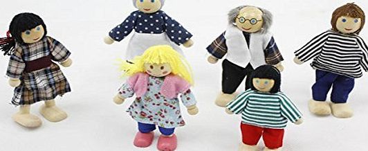 Generic 6 Lovely Family Dolls Playset Wooden Figures Set for Children House Pretend Gift