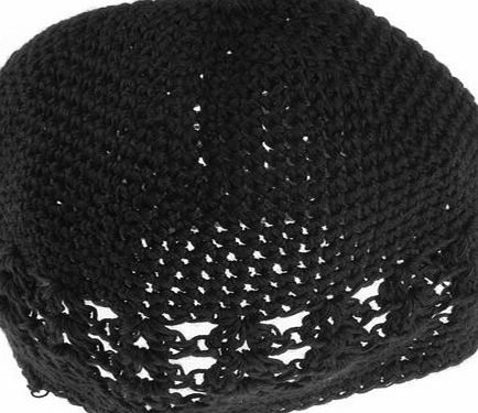 Generic Black Crochet Beanie with Matching Headband and 2 Claret Flower Hairclips for Baby Kids