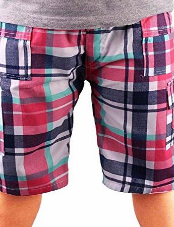 Generic Boys Multi Pocketed Checked Combo Cargo Shorts (6 Year, Coral)