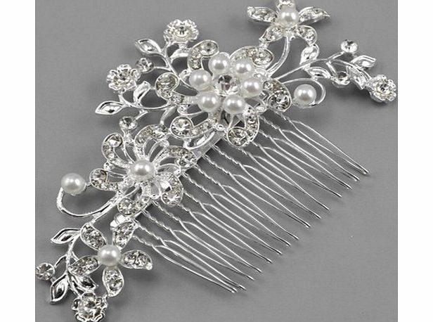 Generic Bridal Wedding Flower Crystal Rhinestones Pearls Women Hair Clip Comb