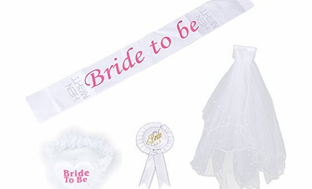Generic Bride to Be Badge Rosette Sash Garter 2T Veil for Wedding Shower Hen Night Party