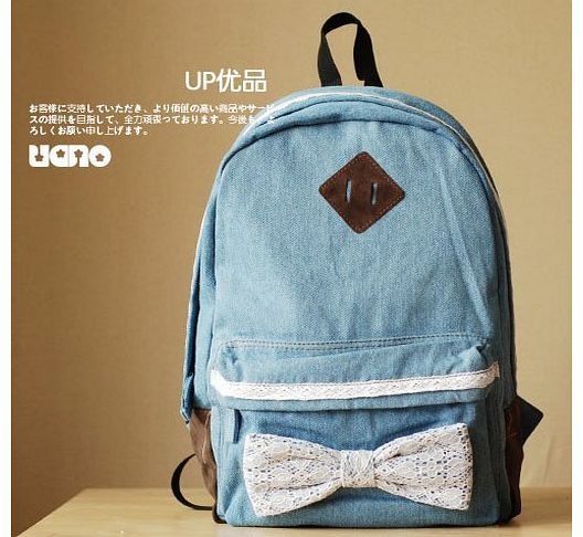 Generic Demin Cloth Lace Butterfly Knot Fashion Sweet Cute Style Cross Shoulder School Bag BackPack (Sky Blue)