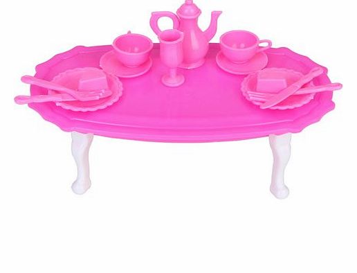 Generic Doll House Miniature Dining Room Furniture Dining Table Set for Small Doll - Shocking Pink And White