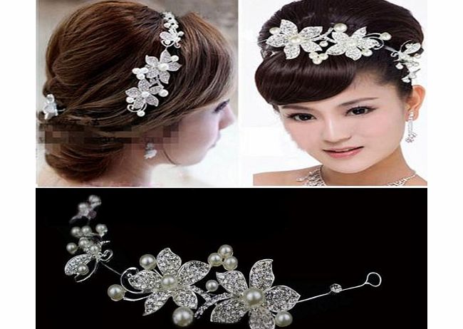 Elegant Wedding Bridal Pearls Crystal Rhinestone Flower Hair tiara Headband