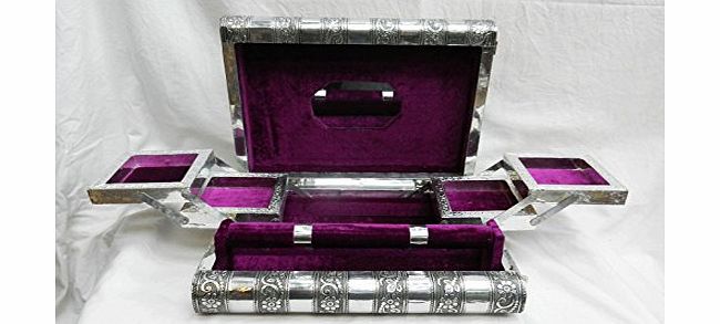 Generic Extra Large Embossed Indian Style Silver Metal Locking Jewellery Box