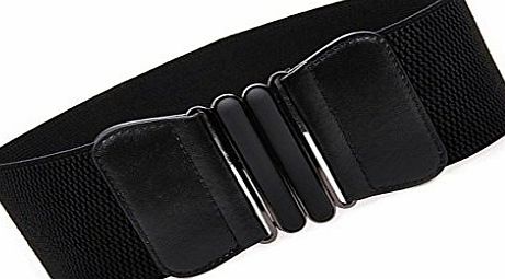 Generic Fashion Womens Ladies Faux Leather Wide Elastic Buckle waist belt Hot - Black, One size