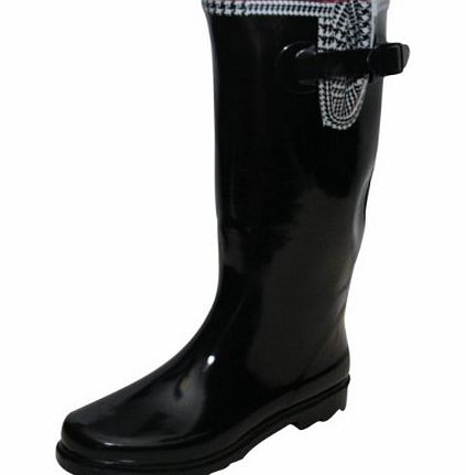 Generic Ladies New Black White Wide Leg Wellington Flat Boots Wellies Rain Snow Mud