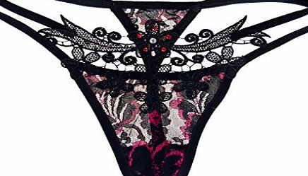 Generic Ladies Womens Sexy Charming Lace Fishnet Plum Blossom Thong Panties Briefs G-string Lingerie Underwear (Black)