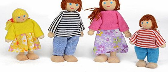 Generic Lovely Family 4 Dolls Playset Wooden Figures Set for Children House Pretend Gift