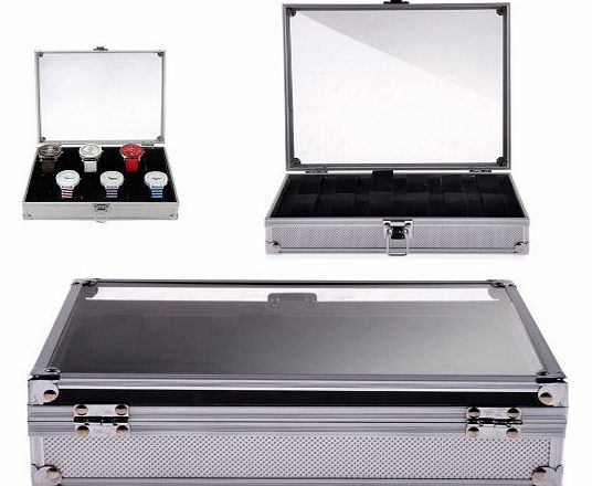 Generic New 12 Slots Grid Watch Display Case Jewelry Collection Storage Aluminium Box