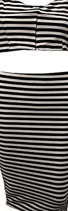 Generic New Ladies Womens Two Piece Set Striped Sleeveless Crop Top amp; Pencil Skirt Dress (UK 14, White/Black)
