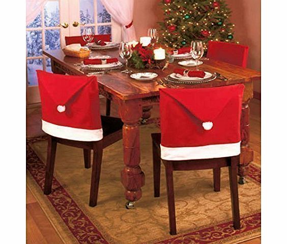 Pack of 6 Santa Hat Dining Chair Covers - Christmas Party Decoration