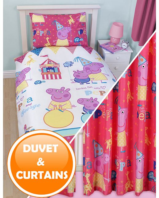 Peppa Pig Funfair Single Duvet Cover Curtains Set