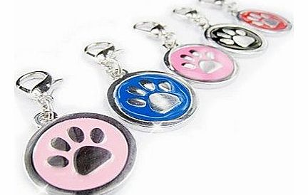 Sliver Paw Print Tag Accessory for Collars for Pets Dogs(Assorted Colors) , Pink