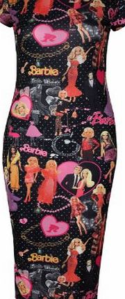 Generic Womens Cap amp; Long Sleeves Barbie Doll Print Maxi Bodycon Skater Dress (S/M (UK 8-10), Barbie-cap-sleeves-black)
