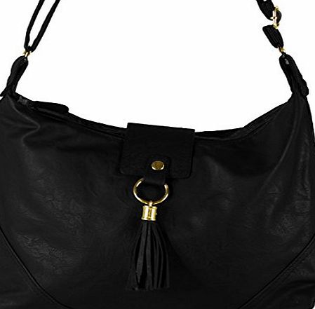 Generic Womens Designer Leather Style Celebrity Tote 2 Compartments Shoulder Handbag Across Body Bag (Black)