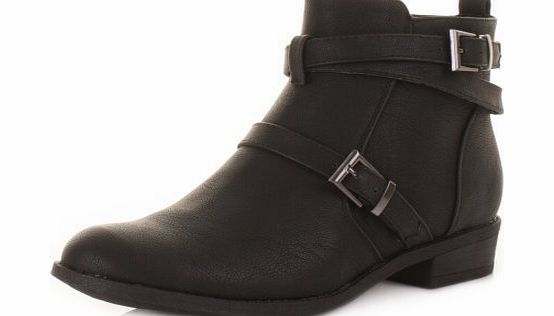 Generic Womens Flat Leather Style Buckle Strap Ankle Boots SIZE 5